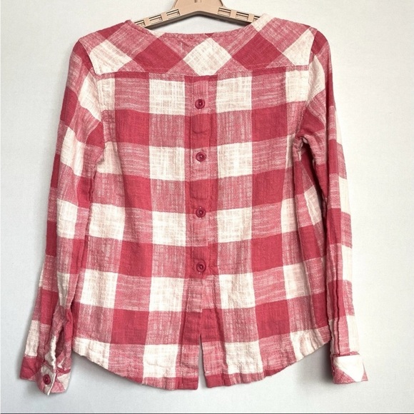 Cloth & Stone Top Sz XS Pink White Check Gingham Button Back Linen Blend Cottage - Picture 8 of 13